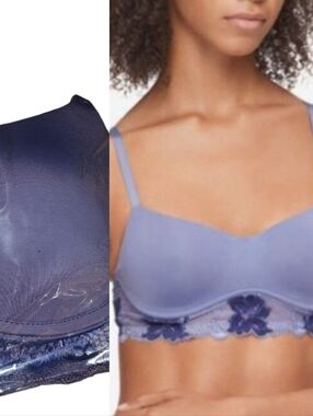 Calvin Klein Womens Perfectly Fit Flex Bralette Bra Pop Bleached Denim  QF6638